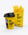 Coffee Cup With Sleeve & French Fries Mockup