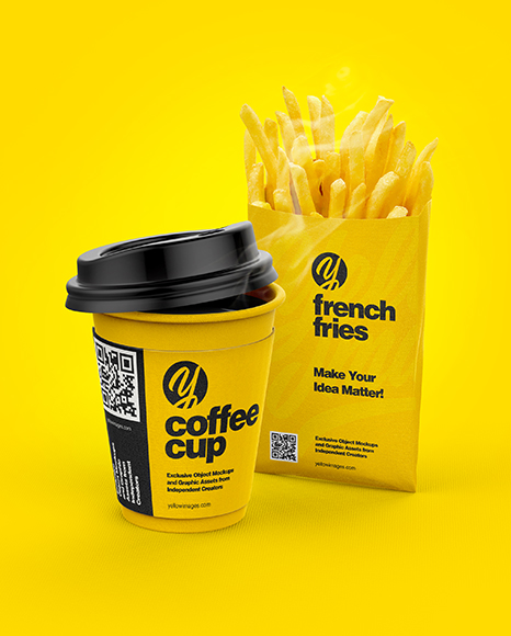 Coffee Cup With Sleeve &amp; French Fries Mockup