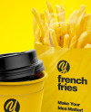 Coffee Cup With Sleeve &amp; French Fries Mockup