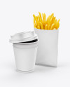 Coffee Cup With Sleeve &amp; French Fries Mockup