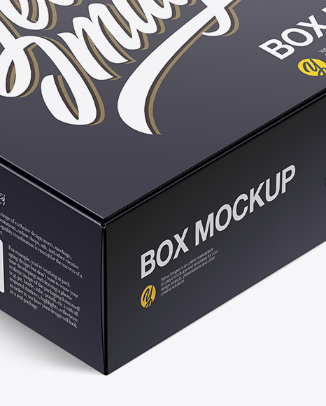 Glossy Paper Box W/ Label Mockup - Half Side View (High-Angle Shot)