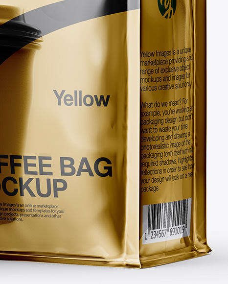 Metallic Bag with Coffee Cup Mockup - Half Side View