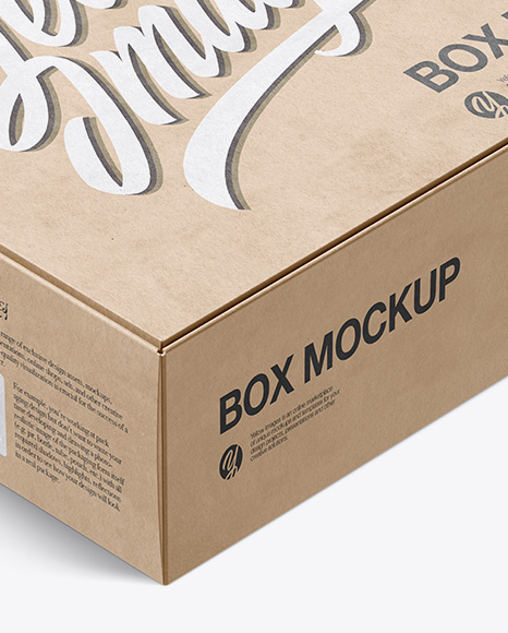 Kraft Box W/ Label Mockup - Half Side View (High-Angle Shot)