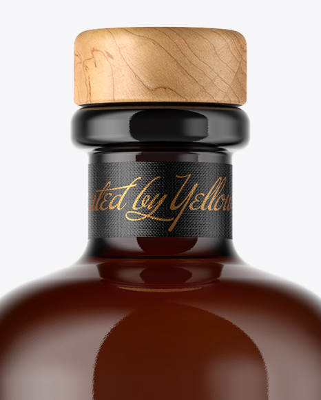 Amber Glass Bottle with Wooden Cap Mockup