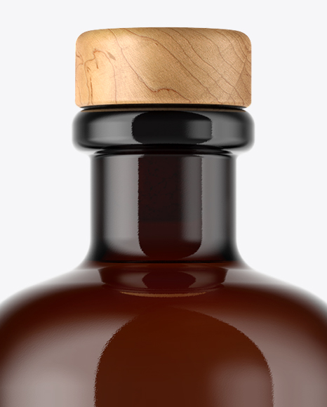 Amber Glass Bottle with Wooden Cap Mockup