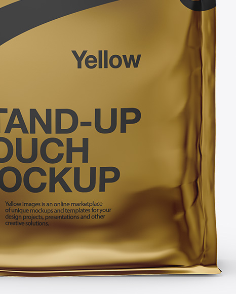 Stand Up Glossy Metallic Pouch with Sticker Mockup - Front View - Free