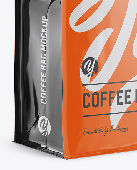 Glossy Coffee Bag w/ a Tin-Tie Mockup - Halfside View