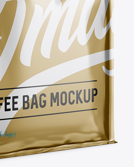 Metallic Coffee Bag w/ a Tin-Tie Mockup - Halfside View