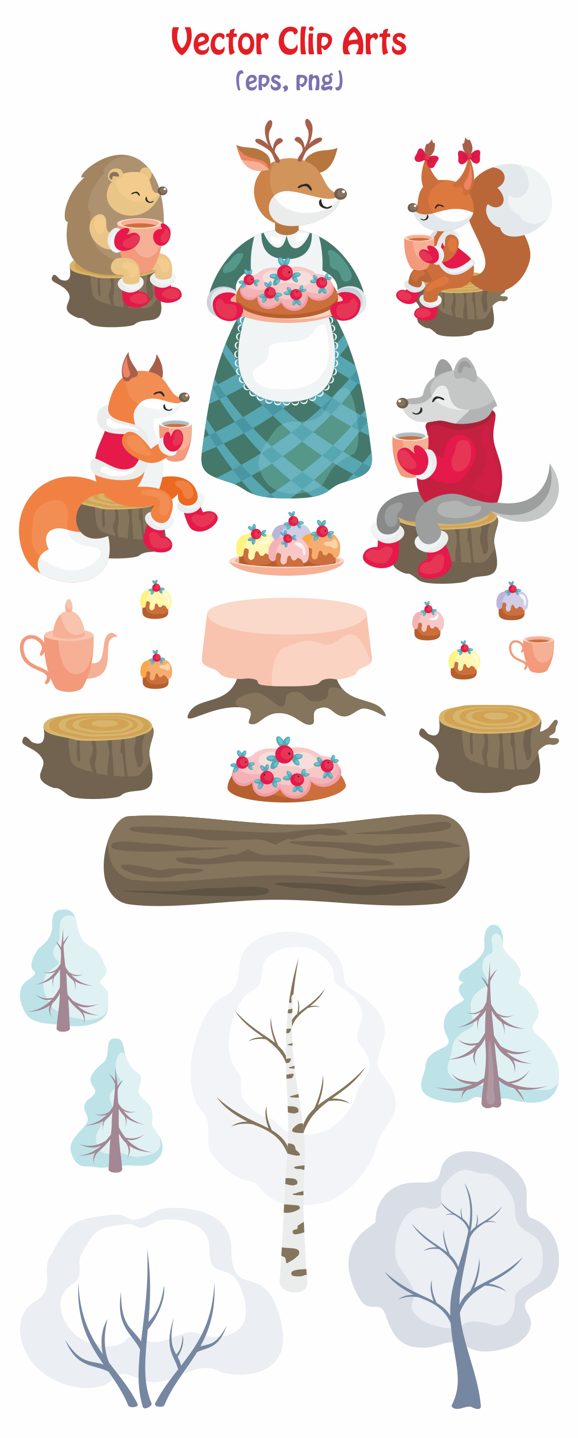 Winter tea party. Vector clip art.