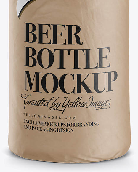 Amber Beer Bottle Wrapped in Matte Paper Mockup - Free Download Images