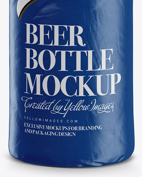 Clear Beer Bottle Wrapped in Glossy Paper Mockup - Free Download Images