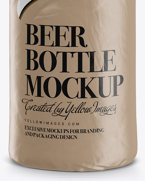 Glossy Beer Bottle Wrapped in Glossy Paper Mockup - Free Download