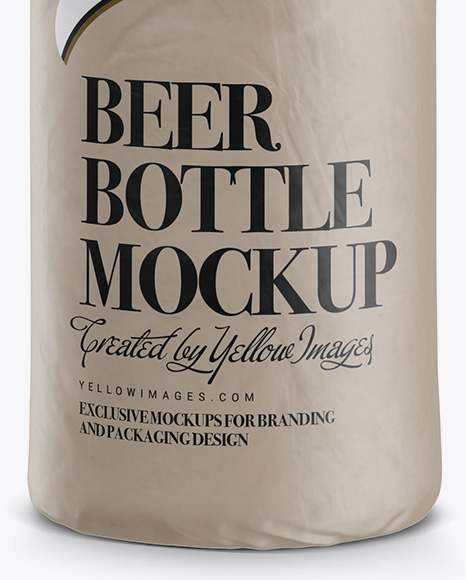 Glossy Beer Bottle Wrapped in Matte Paper Mockup