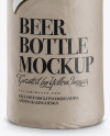 Glossy Beer Bottle Wrapped in Matte Paper Mockup