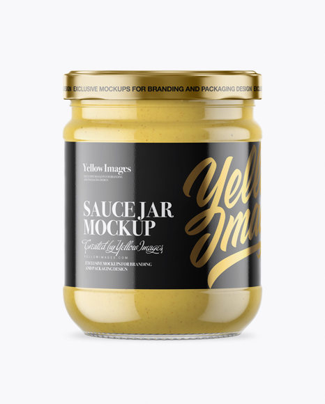 Clear Glass Jar with Mustard Sauce Mockup