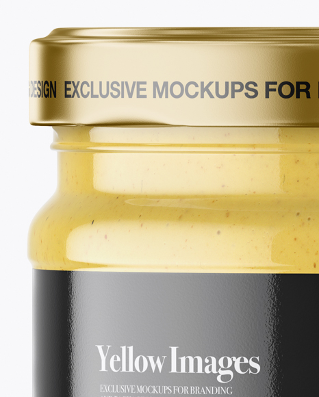 Clear Glass Jar with Mustard Sauce Mockup