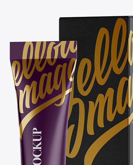 Matte Plastic Cosmetic Tube With A Box Mockup - Halfside View