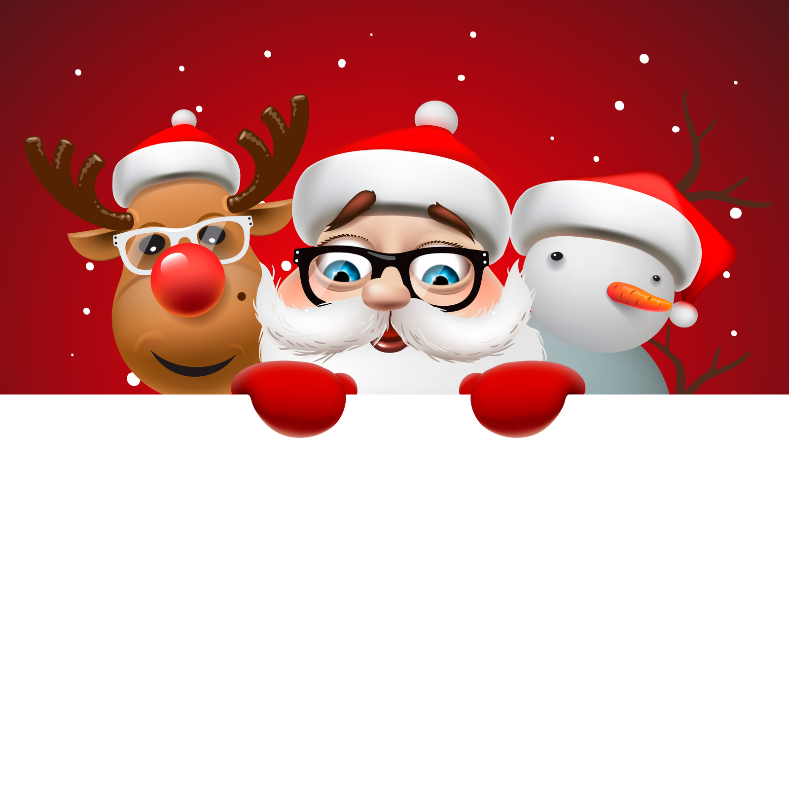 Christmas Card with funny Santa and snowman and deer