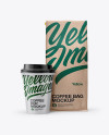 Kraft Bag with Coffee Cup Mockup - Front View