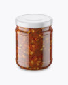 Clear Glass Jar with Bruschetta Sauce Mockup (High-Angle Shot)