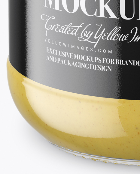 Clear Glass Jar with Mustard Sauce Mockup (High-Angle Shot)