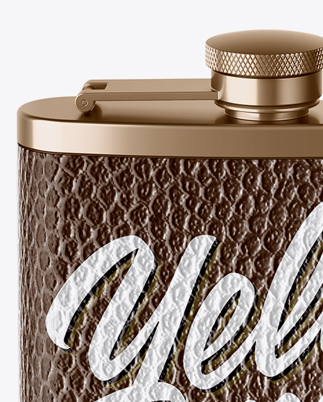 Steel Flask With Leather Wrap Mockup (High-Angle Shot)