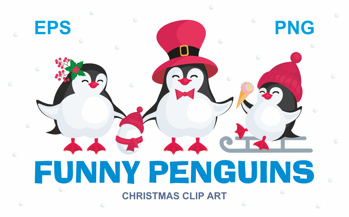 Funny penguins. Christmas clip art. Funny penguins. Christmas clip art.