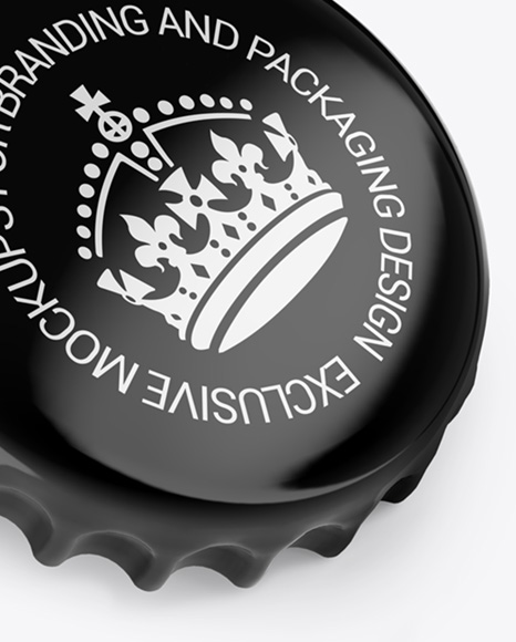 Two Glossy Bottle Caps Mockup - Half Side View (High-Angle Shot)