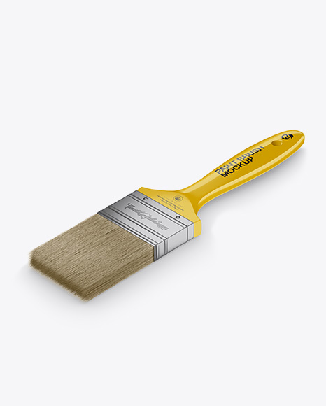 Brush With Glossy Grip & Paper Label Mockup - Half Side View (High-Angle Shot)
