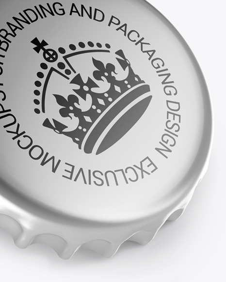 Two Metallic Bottle Caps Mockup - Half Side View (High-Angle Shot)