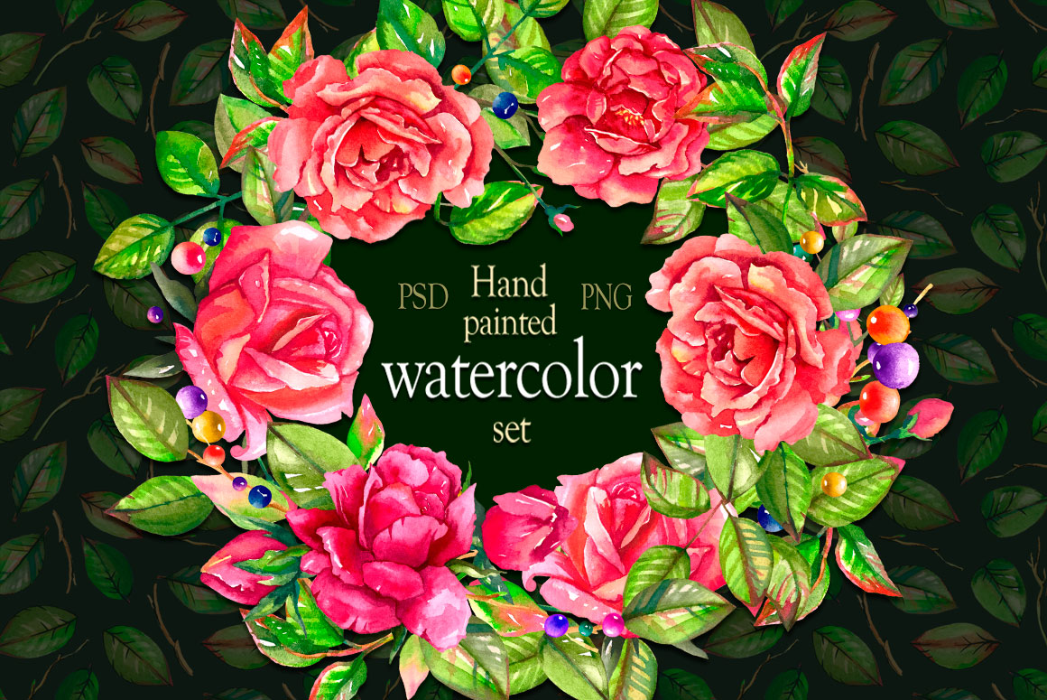 Watercolor hand-drawn set of roses Watercolor hand-drawn set of roses