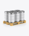 Wooden Pallet With 6 Glossy Beer Kegs Mockup - Half Side View