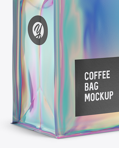 Holographic Foil Coffee Bag w/ a Tin-Tie Mockup - Halfside View