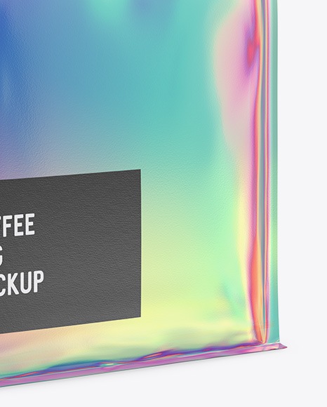 Holographic Foil Coffee Bag w/ a Tin-Tie Mockup - Halfside View