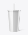 Glossy Plastic Soda Cup Mockup - Front View (Eye-Level Shot)