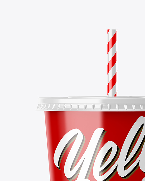 Glossy Plastic Soda Cup Mockup - Front View (Eye-Level Shot)