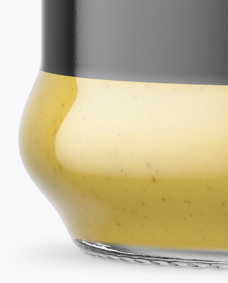 Clear Glass Jar with Mustard Sauce Mockup