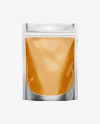 Glossy Transparent Stand-Up Pouch W/ Curry Sauce Mockup - Front View