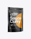 Glossy Transparent Stand-Up Pouch W/ Curry Sauce Mockup - Half Side View