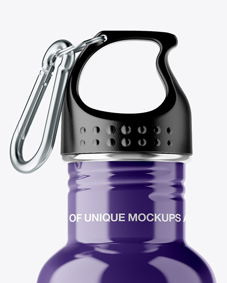 Glossy Sport Bottle With Carabiner Mockup