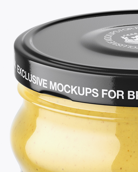 Clear Glass Jar with Mustard Sauce Mockup (High-Angle Shot)