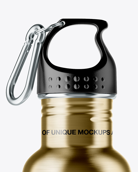 Steel Sport Bottle With Carabiner Mockup