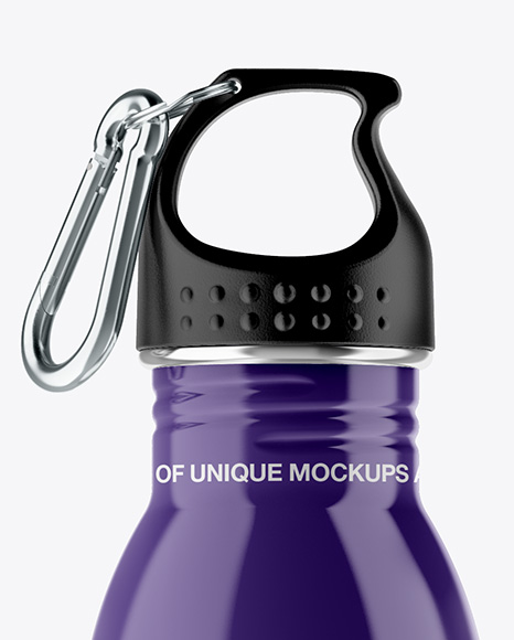 Glossy Sport Bottle With Carabiner Mockup - Free Download Images High