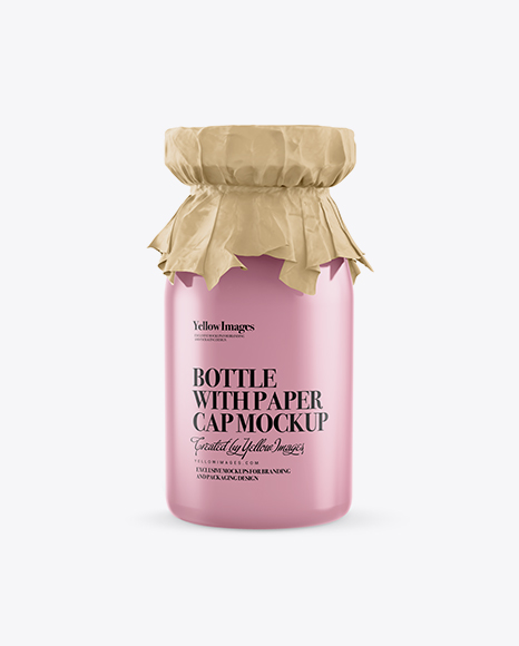 Glossy Bottle with Paper Cap and Tag Mockup