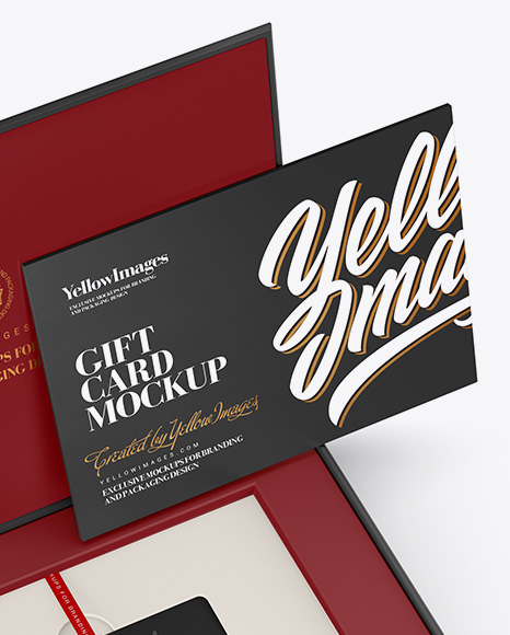 Gift Card in a Box Mockup - Halfside View (High-Angle Shot)