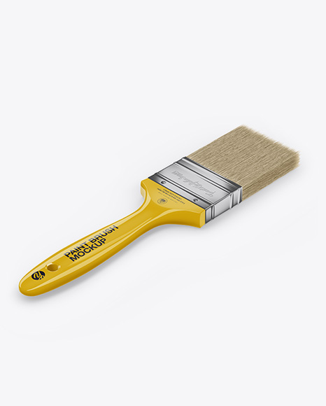 Brush With Glossy Grip & Paper Label Mockup - Half Side View (High-Angle Shot)