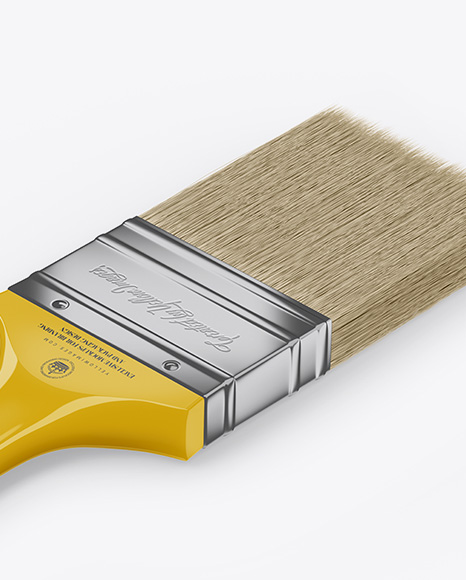 Brush With Glossy Grip & Paper Label Mockup - Half Side View (High-Angle Shot)