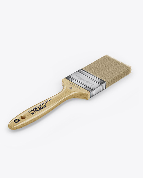 Brush With Wooden Grip & Kraft Label Mockup - Half Side View (High-Angle Shot)