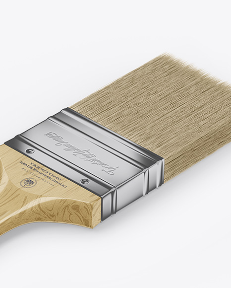 Brush With Wooden Grip & Kraft Label Mockup - Half Side View (High-Angle Shot)