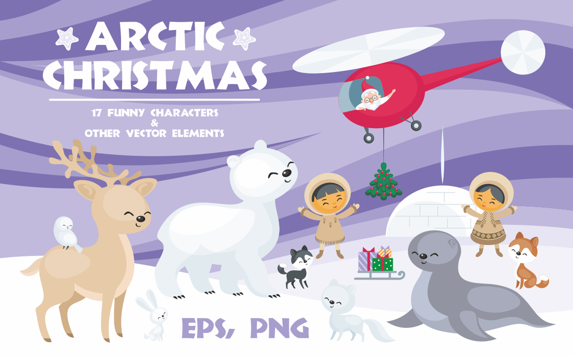 Arctic Christmas. Vector clip arts Arctic Christmas. Vector clip arts